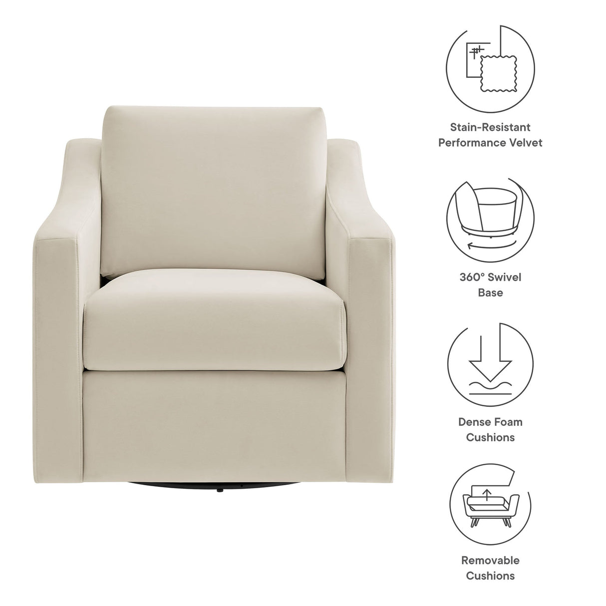 32 Inch Performance Velvet Swivel Armchair