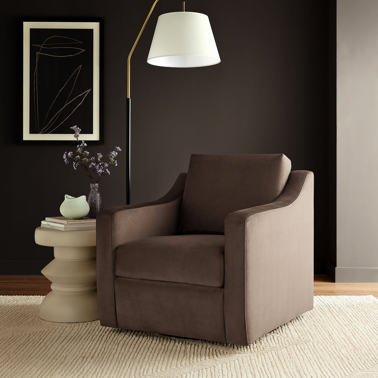 32 Inch Performance Velvet Swivel Armchair