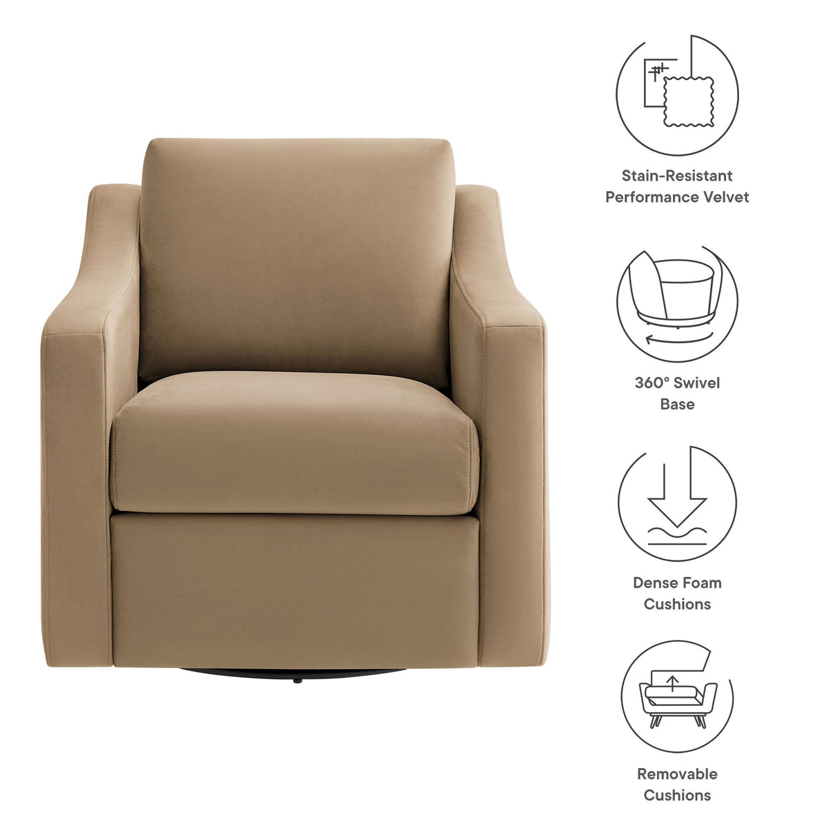 32 Inch Performance Velvet Swivel Armchair
