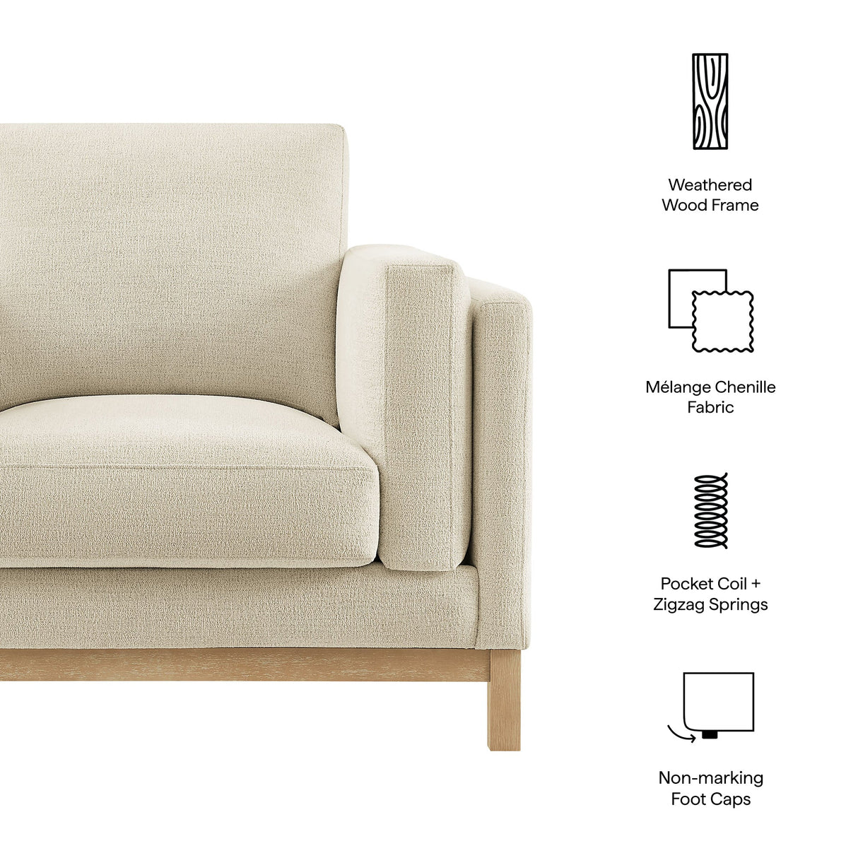 40 Inch Mélange Chenille Fabric Armchair with Kiln-Dried Wood Frame