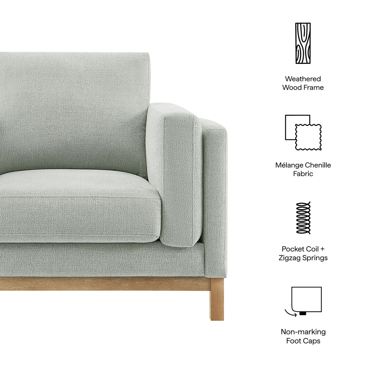 40 Inch Mélange Chenille Fabric Armchair with Kiln-Dried Wood Frame