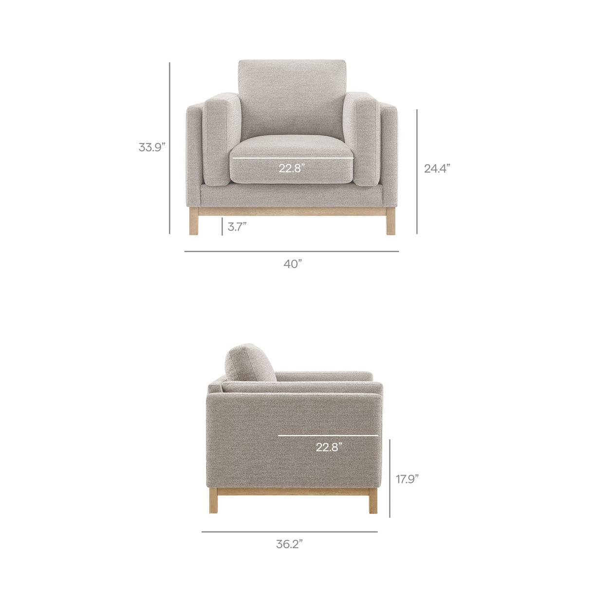 40 Inch Mélange Chenille Fabric Armchair with Kiln-Dried Wood Frame