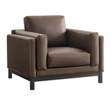 40 Inch Vegan Leather Armchair with Weathered Wood Frame
