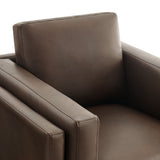 40 Inch Vegan Leather Armchair with Weathered Wood Frame
