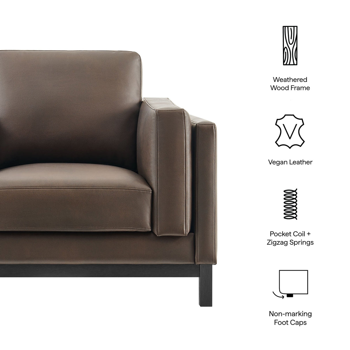 40 Inch Vegan Leather Armchair with Weathered Wood Frame