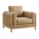 40 Inch Vegan Leather Armchair with Weathered Wood Frame