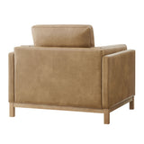 40 Inch Vegan Leather Armchair with Weathered Wood Frame
