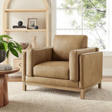 40 Inch Vegan Leather Armchair with Weathered Wood Frame
