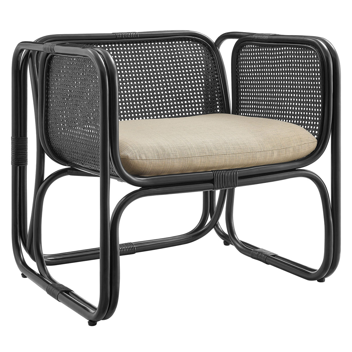 30 Inch Natural Rattan Accent Armchair with Machine Washable Cushion