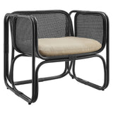 30 Inch Natural Rattan Accent Armchair with Machine Washable Cushion