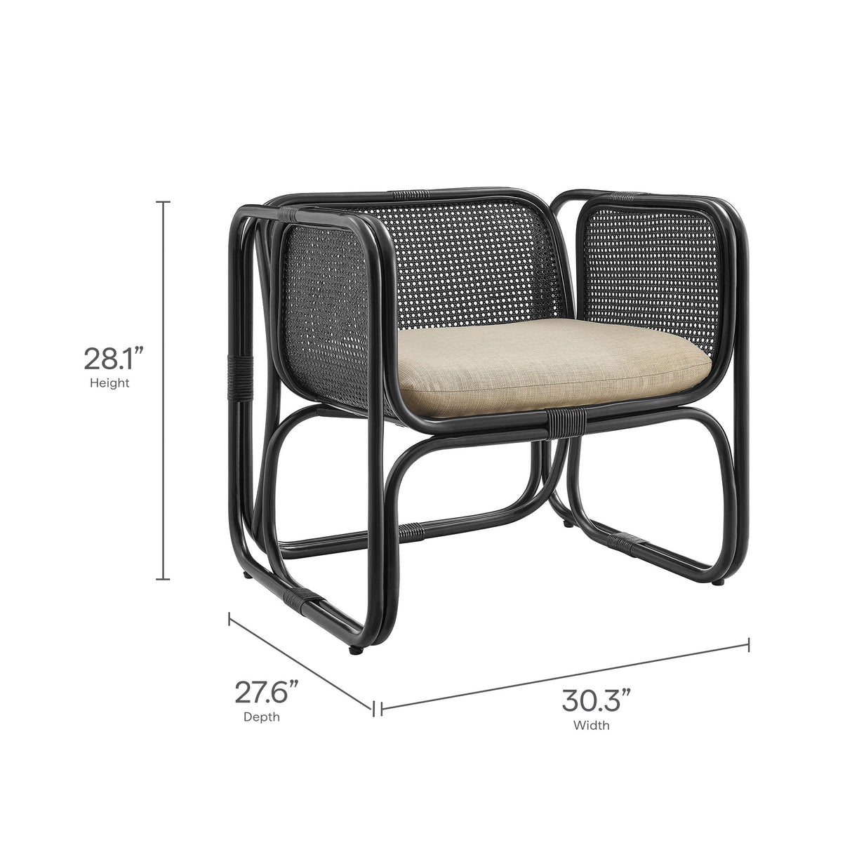 30 Inch Natural Rattan Accent Armchair with Machine Washable Cushion
