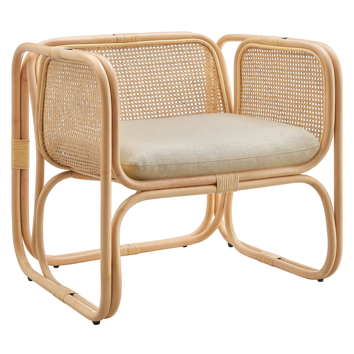 30 Inch Natural Rattan Accent Armchair with Machine Washable Cushion