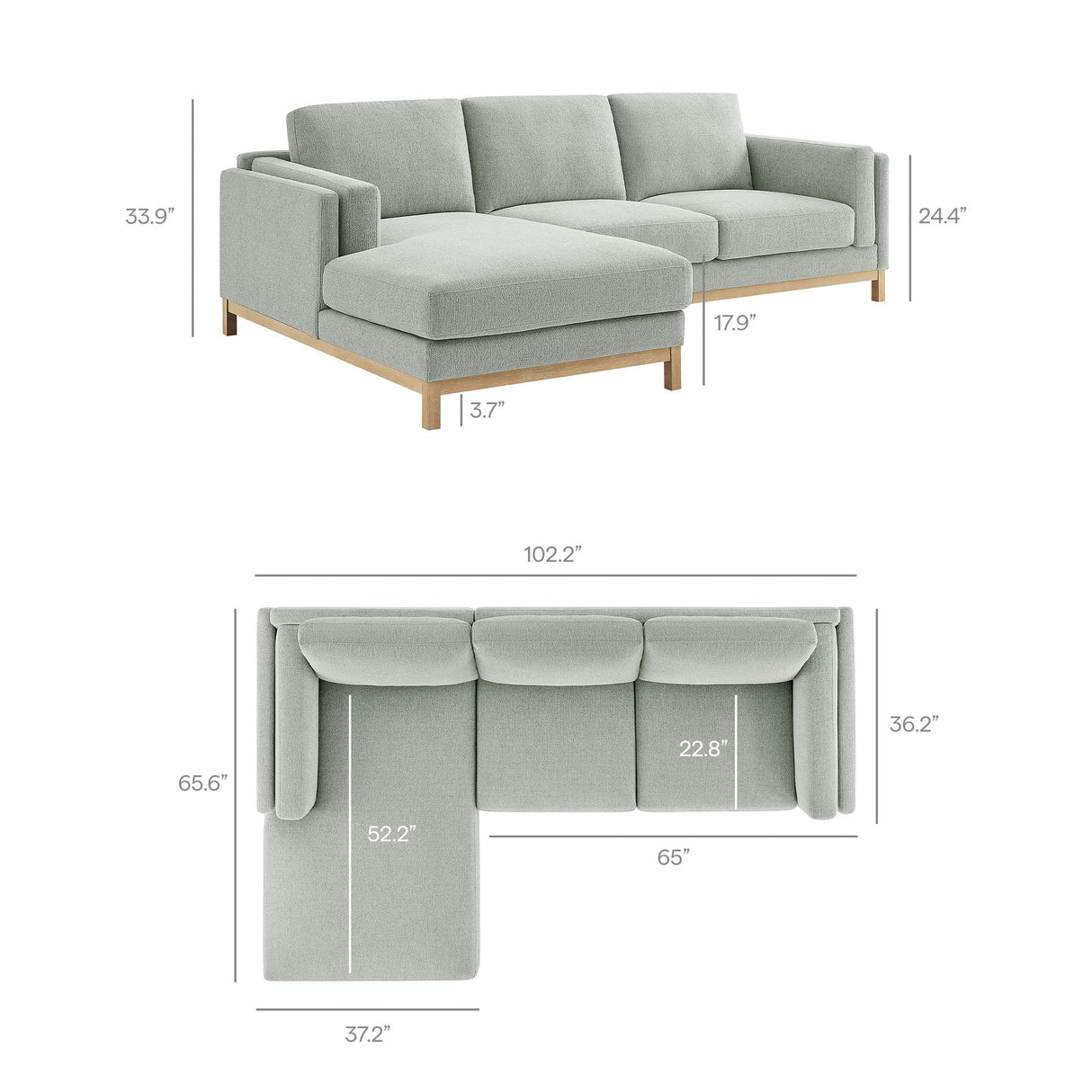2 Piece 102" Left-Facing Fabric Sectional Sofa with Chaise