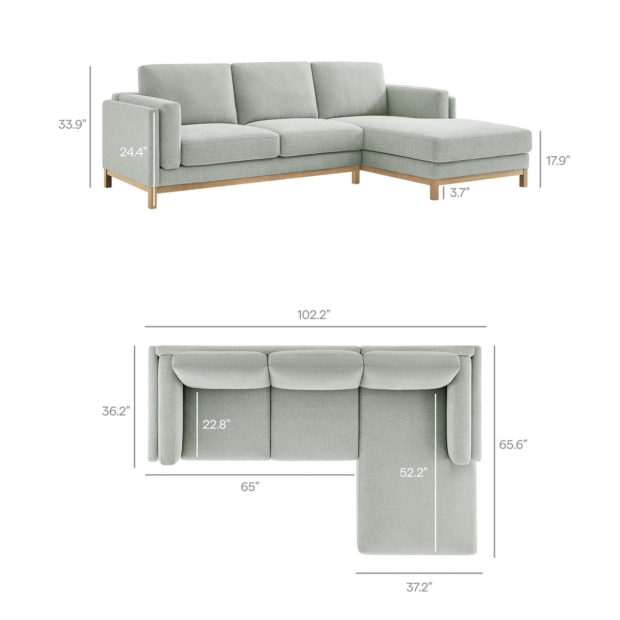 2 Piece 102" Right-Facing Fabric Sectional Sofa with Chaise