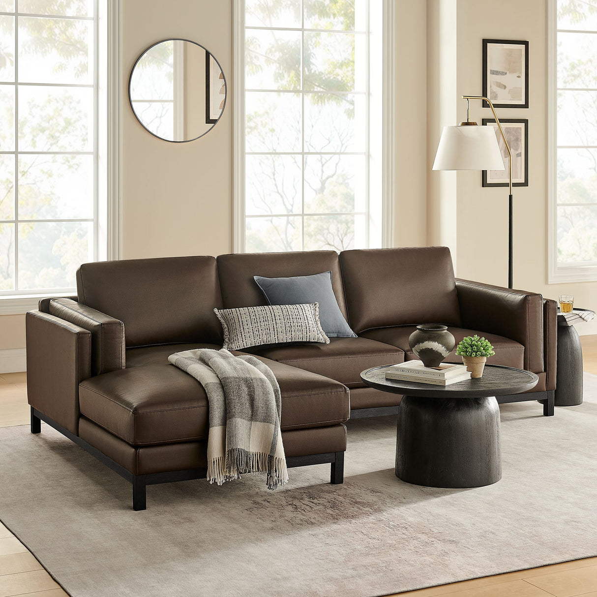2 Piece 102" Left-Facing Vegan Leather Sectional Sofa with Chaise