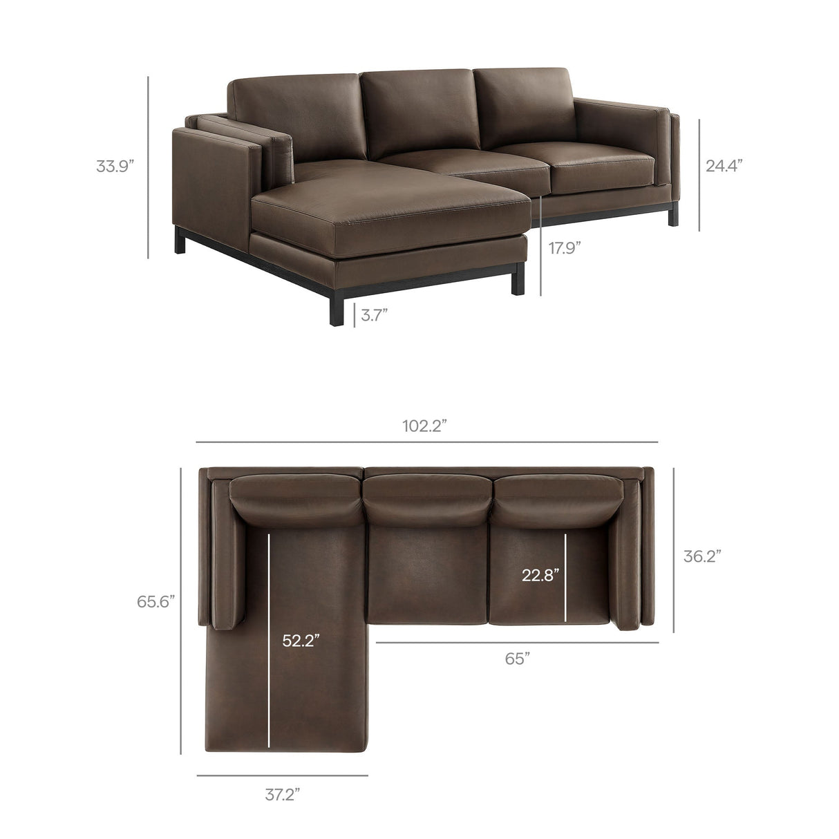 2 Piece 102" Left-Facing Vegan Leather Sectional Sofa with Chaise