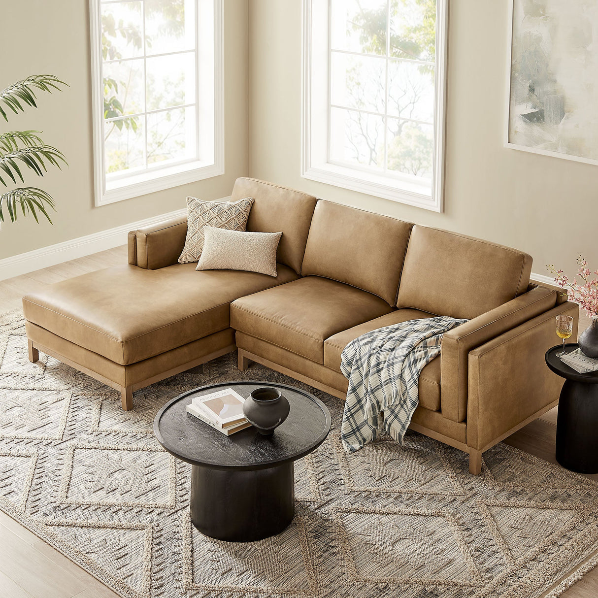 2 Piece 102" Left-Facing Vegan Leather Sectional Sofa with Chaise