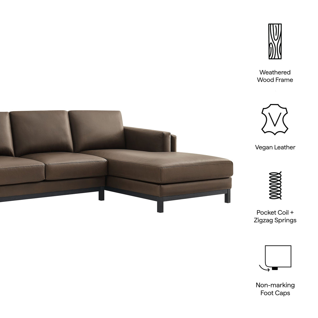 2 Piece 102" Right-Facing Vegan Leather Sectional Sofa with Chaise