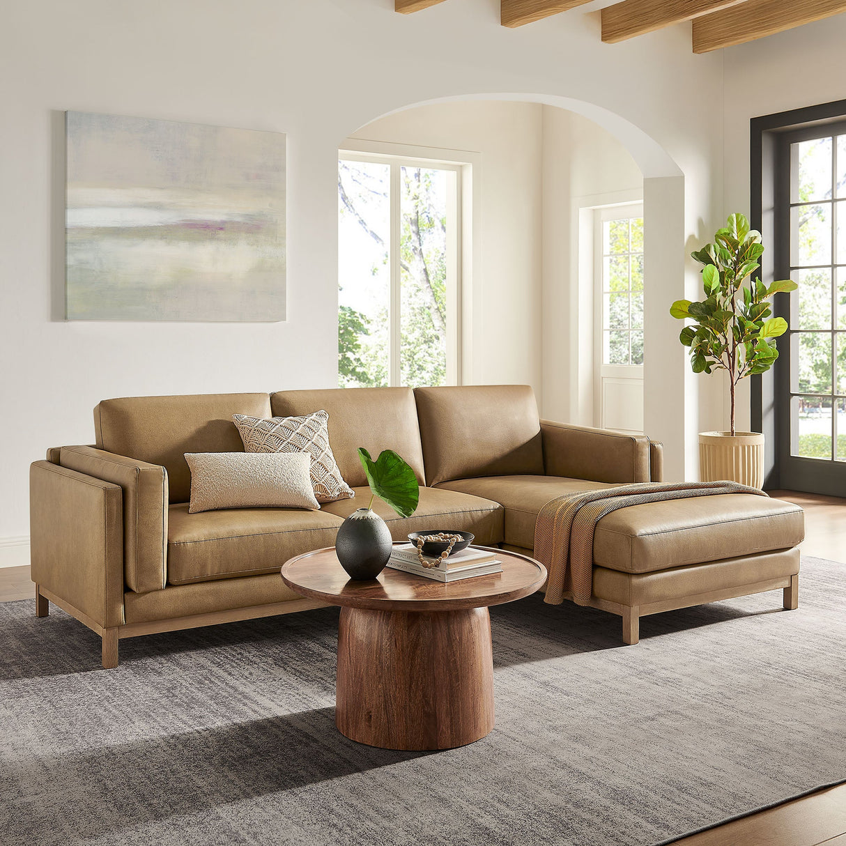 2 Piece 102" Right-Facing Vegan Leather Sectional Sofa with Chaise