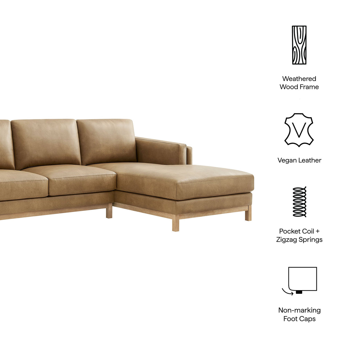2 Piece 102" Right-Facing Vegan Leather Sectional Sofa with Chaise