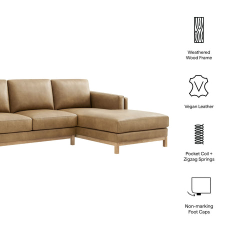 2 Piece 102" Right-Facing Vegan Leather Sectional Sofa with Chaise