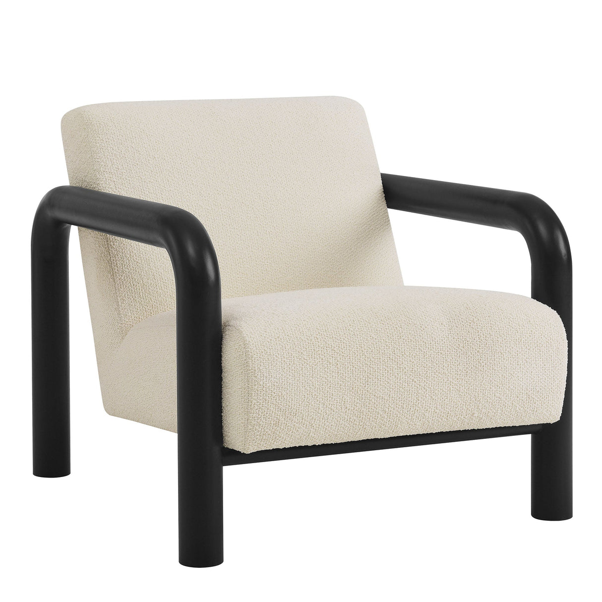 30 Inch Lattice Boucle Accent Chair with Rounded Wood Arms