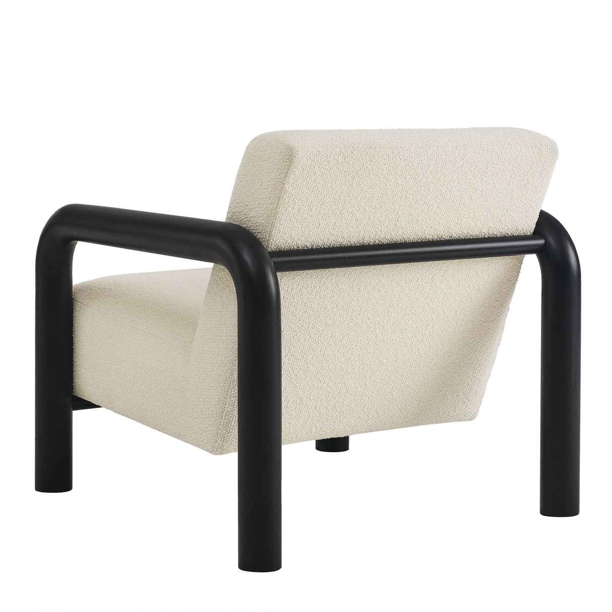 30 Inch Lattice Boucle Accent Chair with Rounded Wood Arms