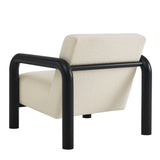 30 Inch Lattice Boucle Accent Chair with Rounded Wood Arms