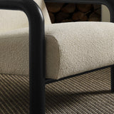 30 Inch Lattice Boucle Accent Chair with Rounded Wood Arms