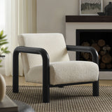 30 Inch Lattice Boucle Accent Chair with Rounded Wood Arms