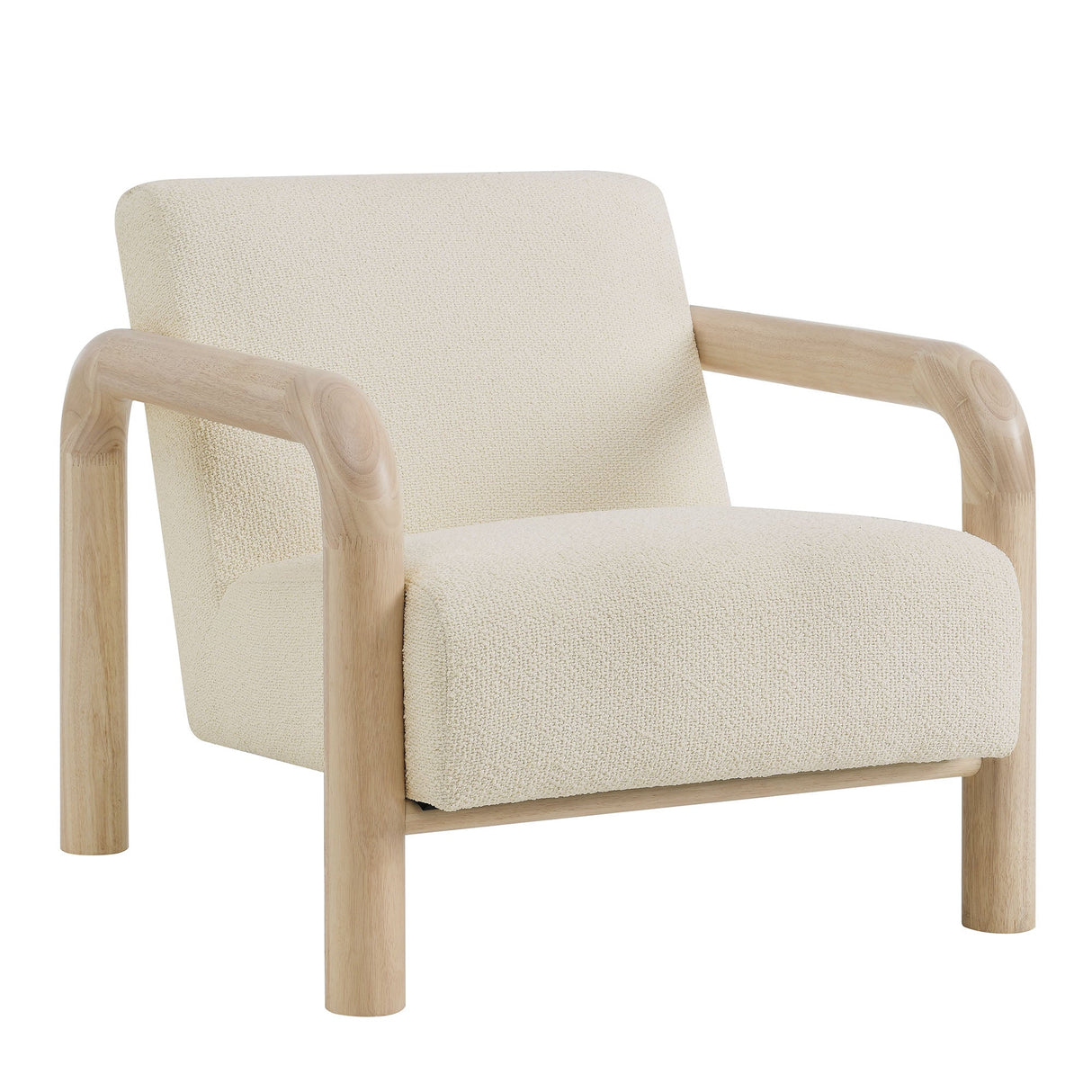 30 Inch Lattice Boucle Accent Chair with Rounded Wood Arms