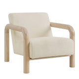 30 Inch Lattice Boucle Accent Chair with Rounded Wood Arms