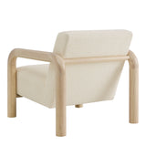 30 Inch Lattice Boucle Accent Chair with Rounded Wood Arms