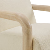 30 Inch Lattice Boucle Accent Chair with Rounded Wood Arms