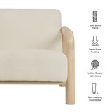 30 Inch Lattice Boucle Accent Chair with Rounded Wood Arms