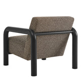 30 Inch Lattice Boucle Accent Chair with Rounded Wood Arms