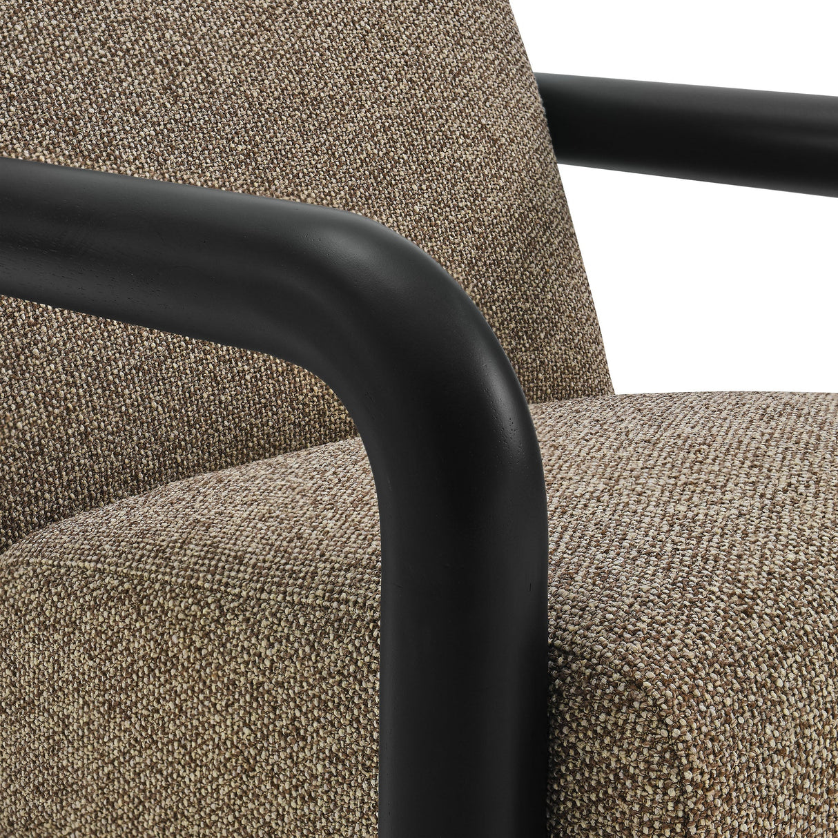 30 Inch Lattice Boucle Accent Chair with Rounded Wood Arms
