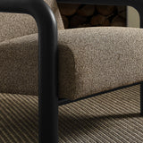 30 Inch Lattice Boucle Accent Chair with Rounded Wood Arms