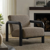 30 Inch Lattice Boucle Accent Chair with Rounded Wood Arms