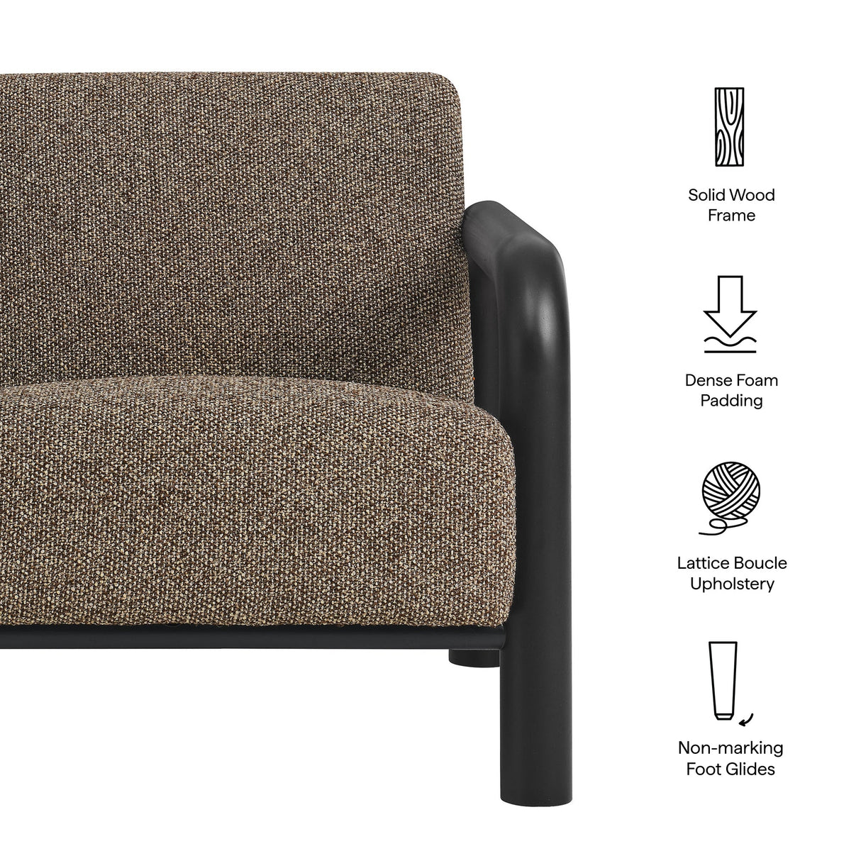 30 Inch Lattice Boucle Accent Chair with Rounded Wood Arms