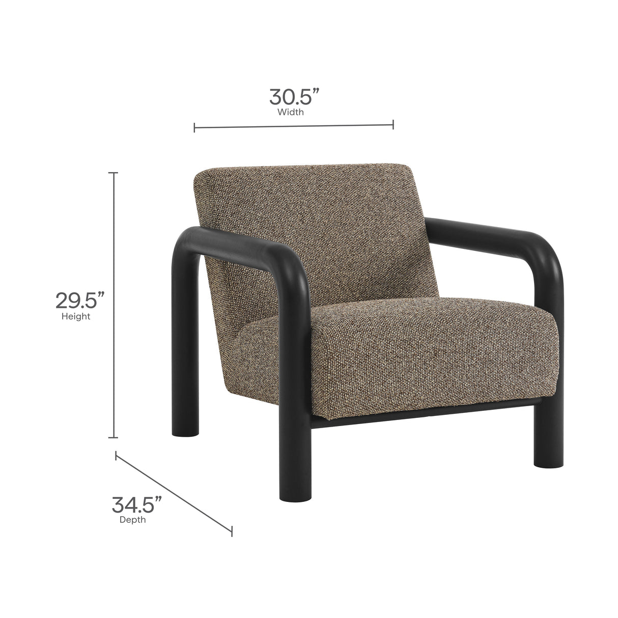 30 Inch Lattice Boucle Accent Chair with Rounded Wood Arms