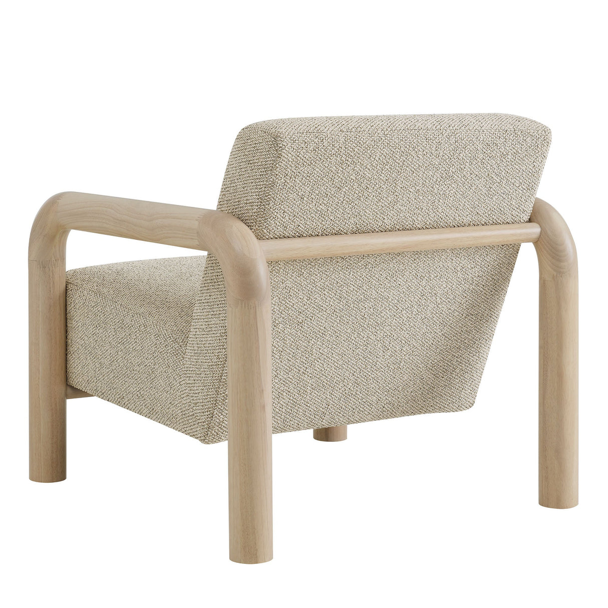 30 Inch Lattice Boucle Accent Chair with Rounded Wood Arms