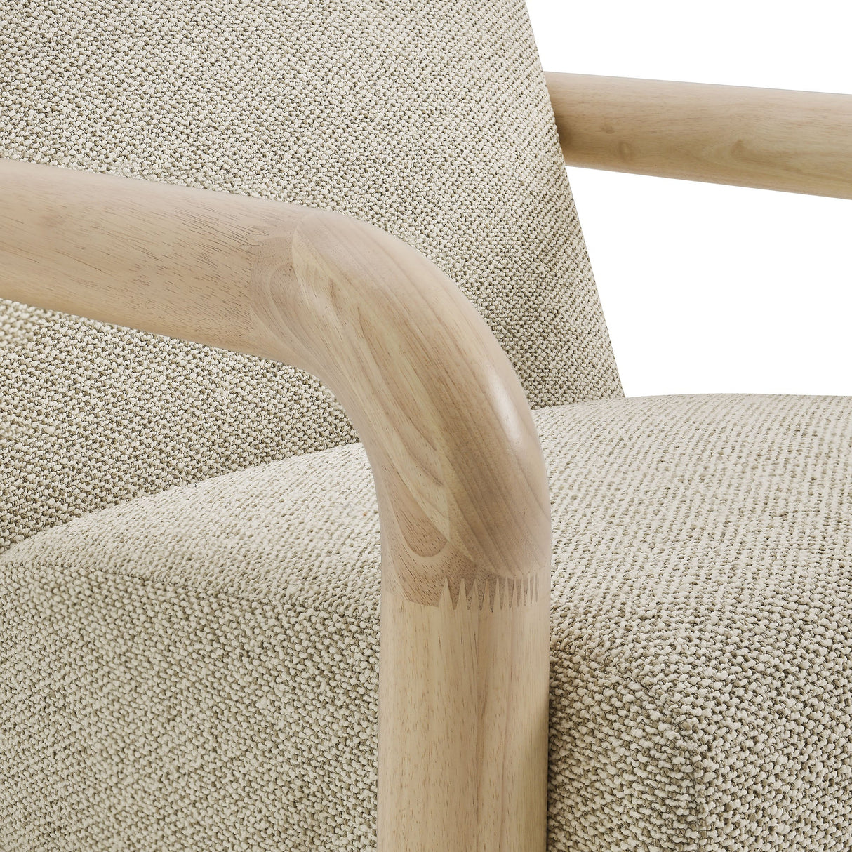 30 Inch Lattice Boucle Accent Chair with Rounded Wood Arms