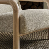 30 Inch Lattice Boucle Accent Chair with Rounded Wood Arms