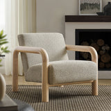 30 Inch Lattice Boucle Accent Chair with Rounded Wood Arms