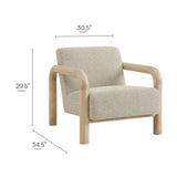 30 Inch Lattice Boucle Accent Chair with Rounded Wood Arms