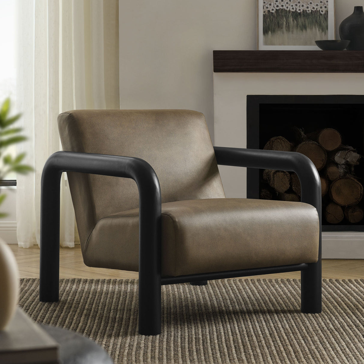 31 Inch Vegan Leather Accent Chair