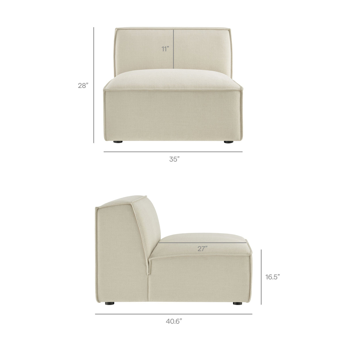 41 Inch Performance Fabric Armless Modular Sectional Chair