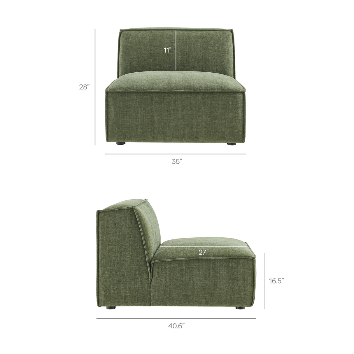 41 Inch Performance Fabric Armless Modular Sectional Chair