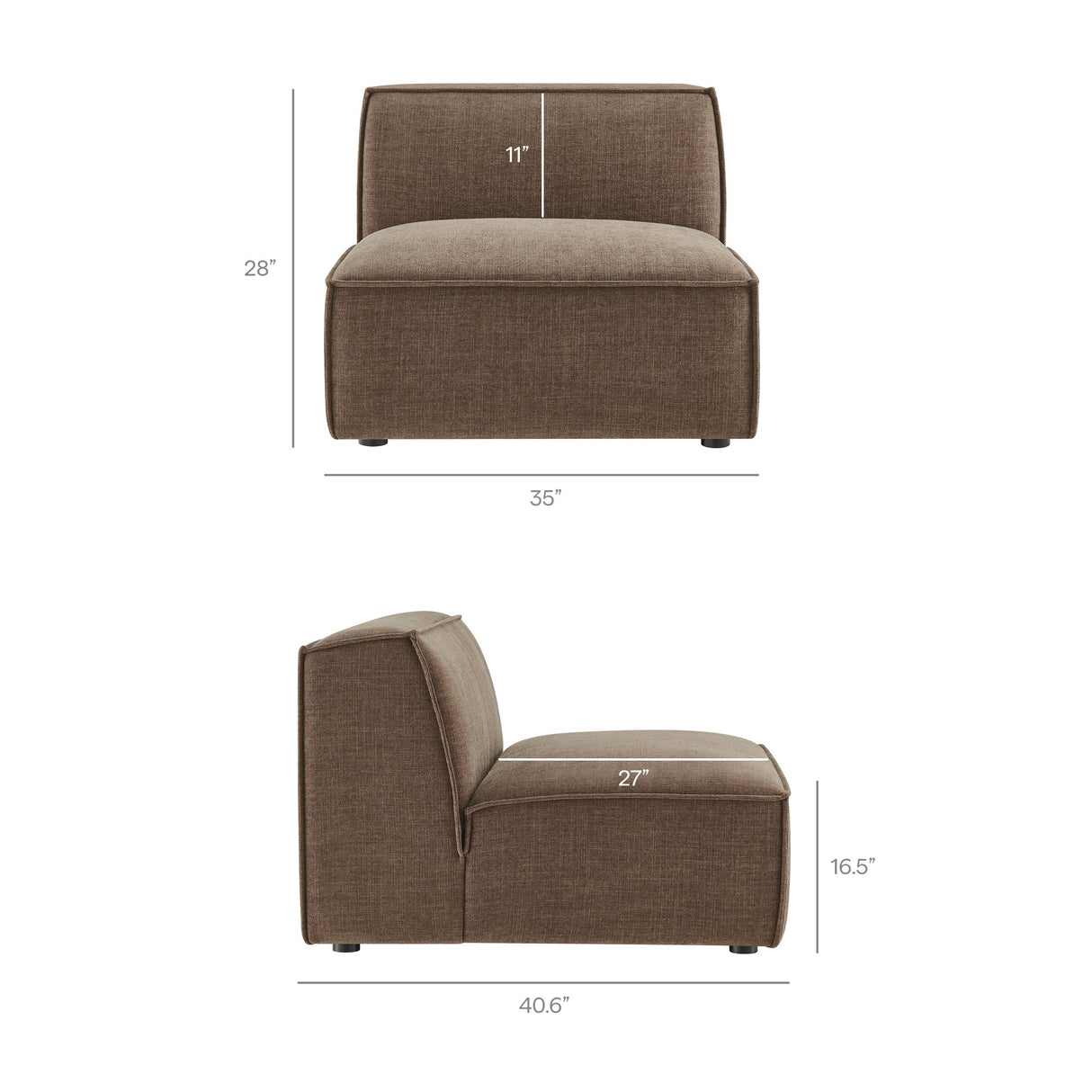 41 Inch Performance Fabric Armless Modular Sectional Chair
